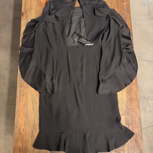 BCBGMAXAZRIA Black Chiffon Ruffle Hem Dress | Flutter Sleeves | Size Small - Picture 3 of 6